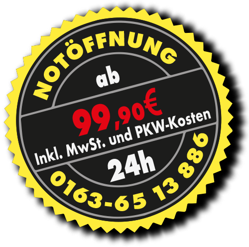 Notöffnung – ab 99,90 € inkl. MwSt. und PKW-Kosten, 24h, 0163-65 13 886